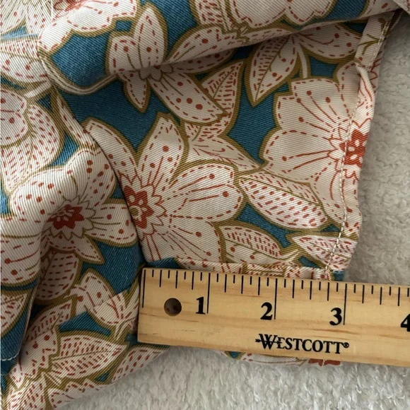 Anthropologie Teal & Cream Asymmetrical Floral Wrap Skirted Shorts - Picture 8 of 13